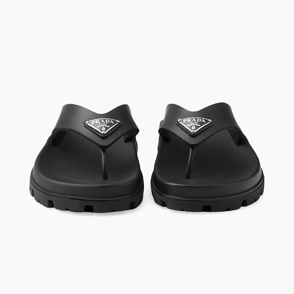 Prada Black Logo Triangle Rubber Thong Sandals - Picture 5 of 10